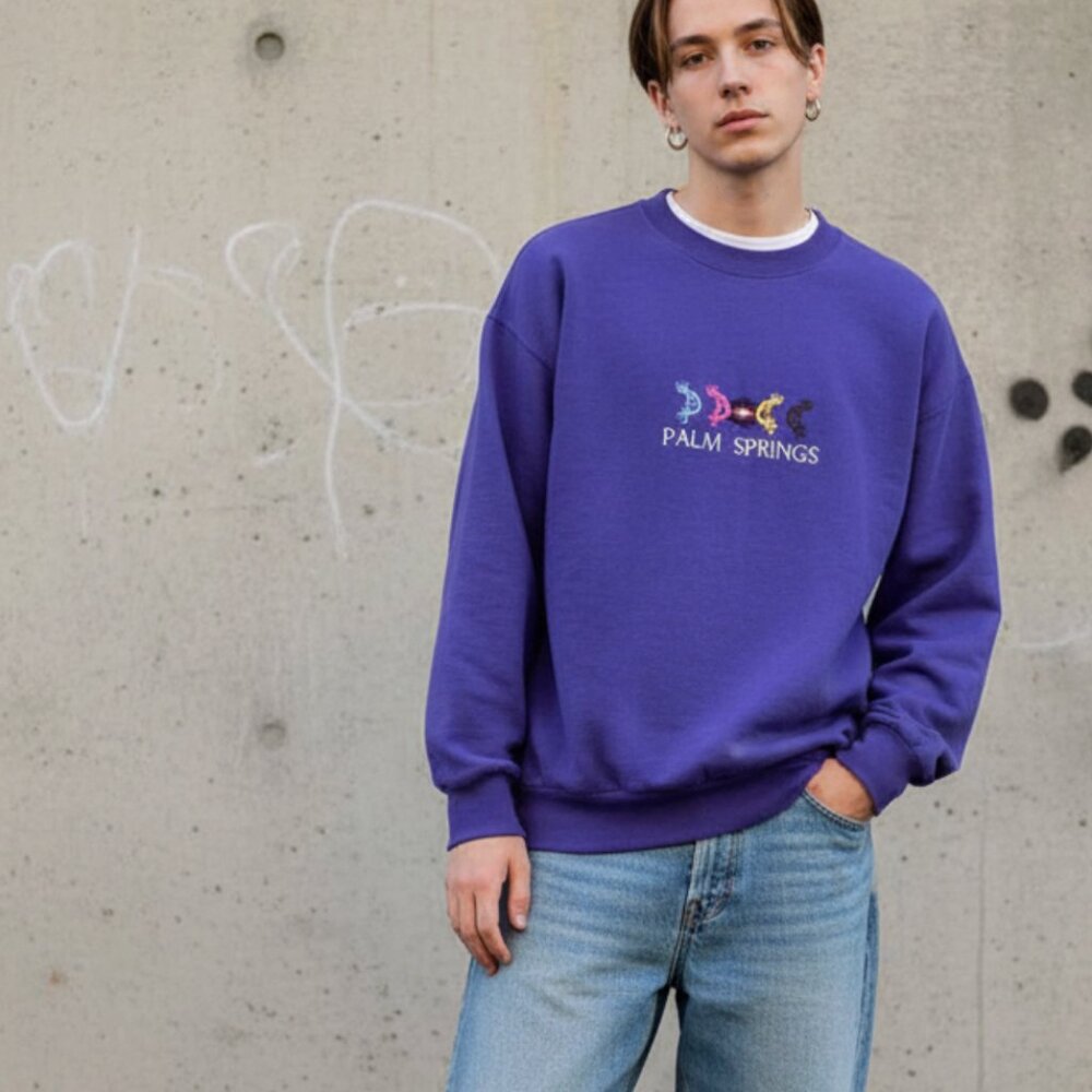 Vintage Y2K Palm Springs Kokopelli Sweatshirt Adult‎ Medium Embroidered Purple